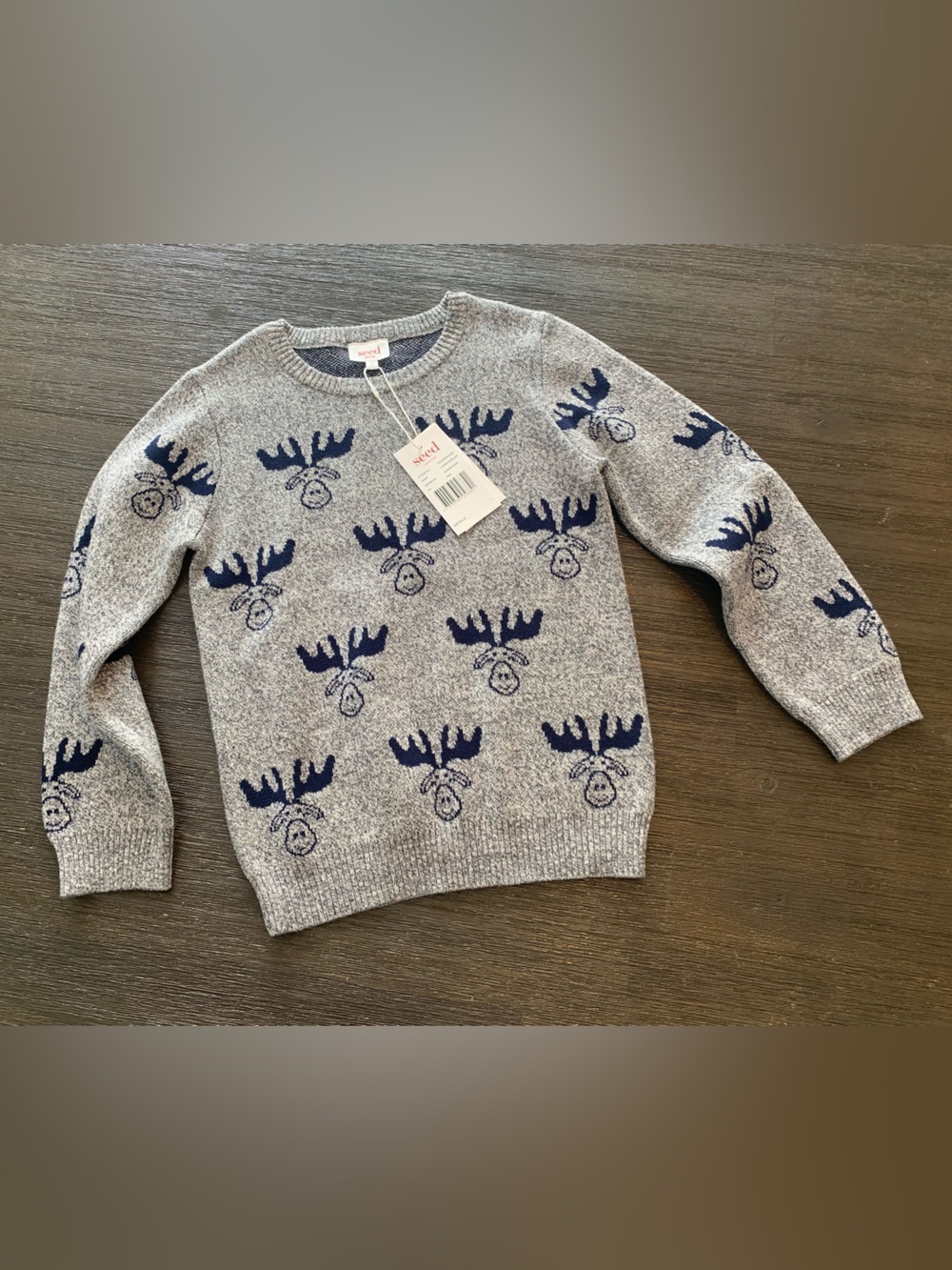 Seed Heritage Grey and Navy Moose Knit Sweater